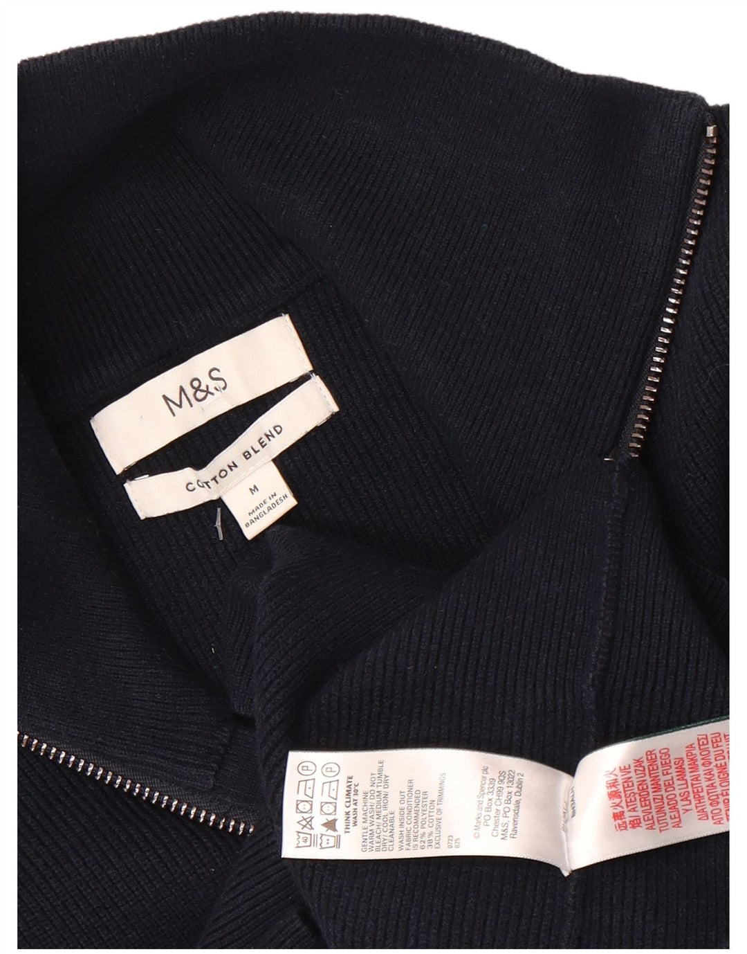 Maglione da uomo Marks & Spencer con zip e collo color block medio blu navy