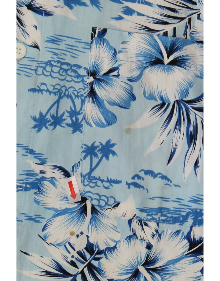 VINTAGE Mens Short Sleeve Shirt Medium Blue Floral Cotton Vintage Vintage and Second-Hand Vintage from Messina Hembry 