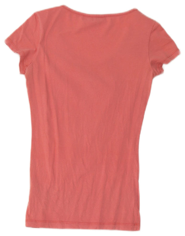 Guess Damen Grafik-T-Shirt-Oberteil UK 4 XS Rosa Baumwolle