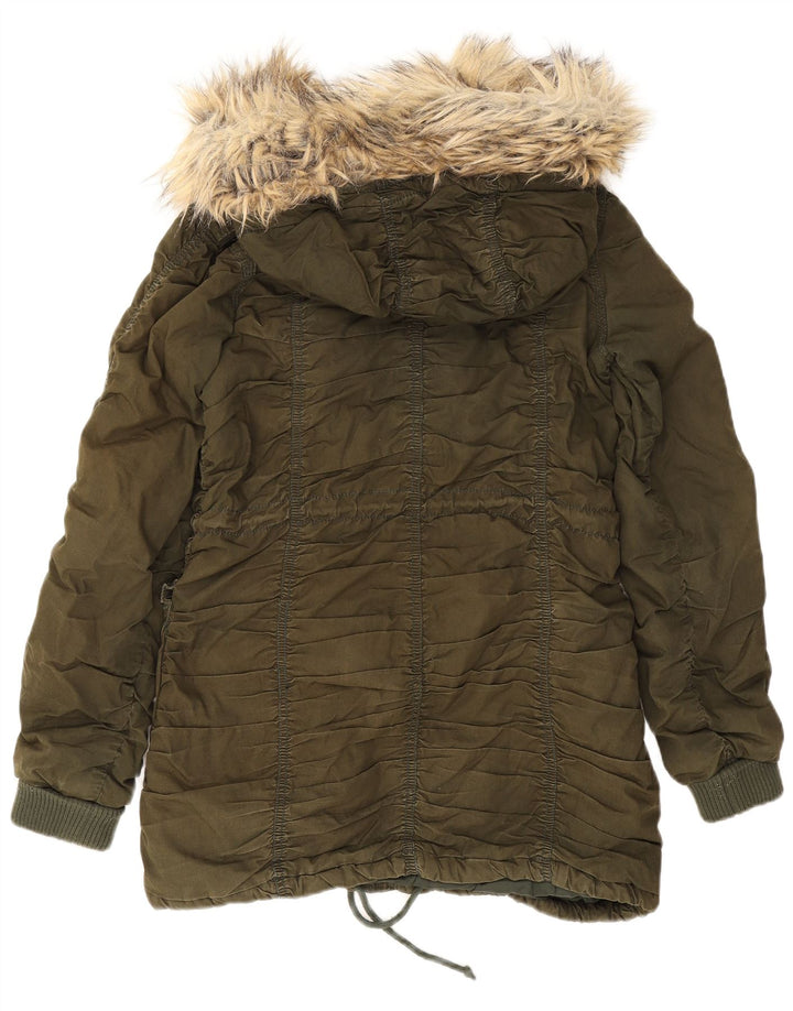 Miss Sixty Womens Hooded Parka Jacket UK 12 Medium Khaki Cotton