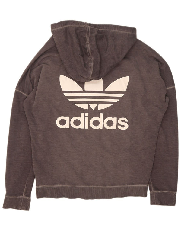 Adidas Pull à capuche zippé surdimensionné graphique pour femme UK 10 Petit coton gris