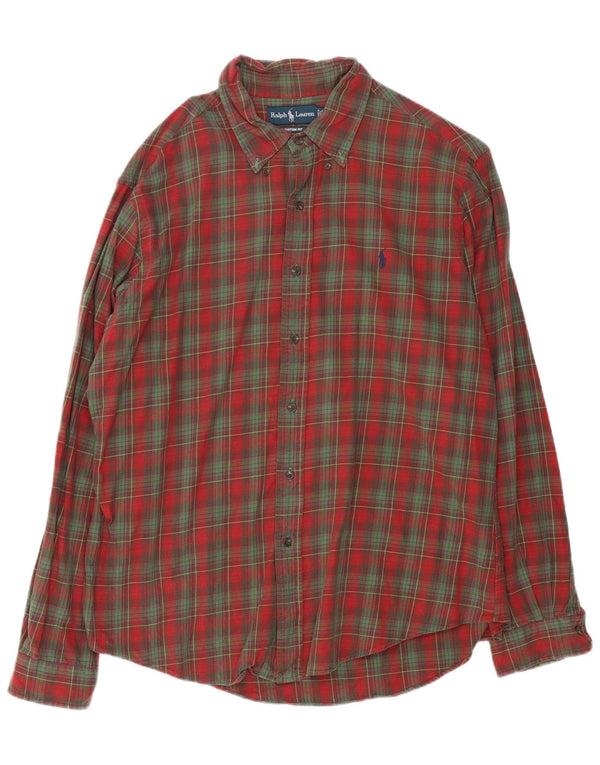 Camicia in flanella da uomo su misura Ralph Lauren XL in cotone a quadri rossi