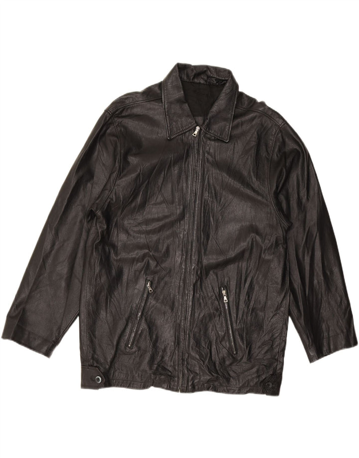 Vintage Mens Leather Jacket IT 46 Small Black Leather