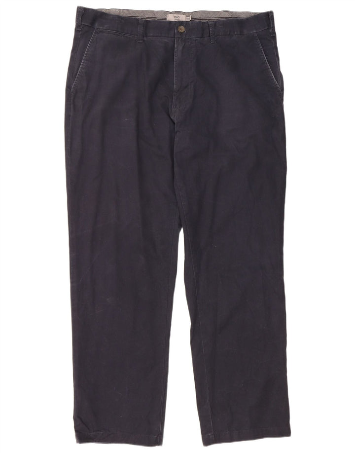 Marks & Spencer Mens Regular Chino Trousers W40 L31 Navy Blue Cotton
