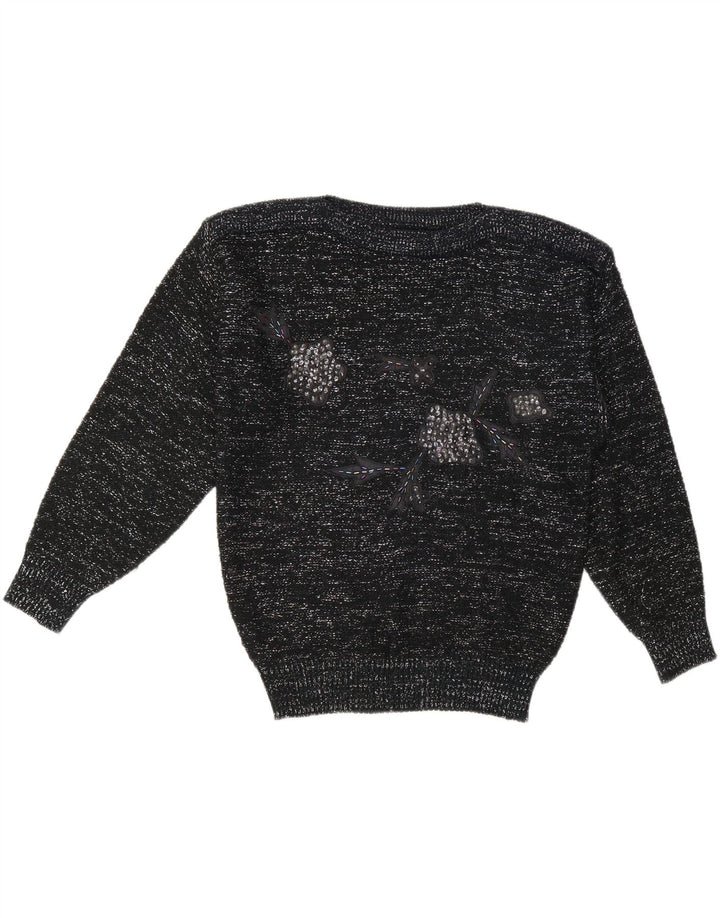 C & A Womens Boat Neck Jumper Sweater EU 40 Medium Black Flecked Acrylic