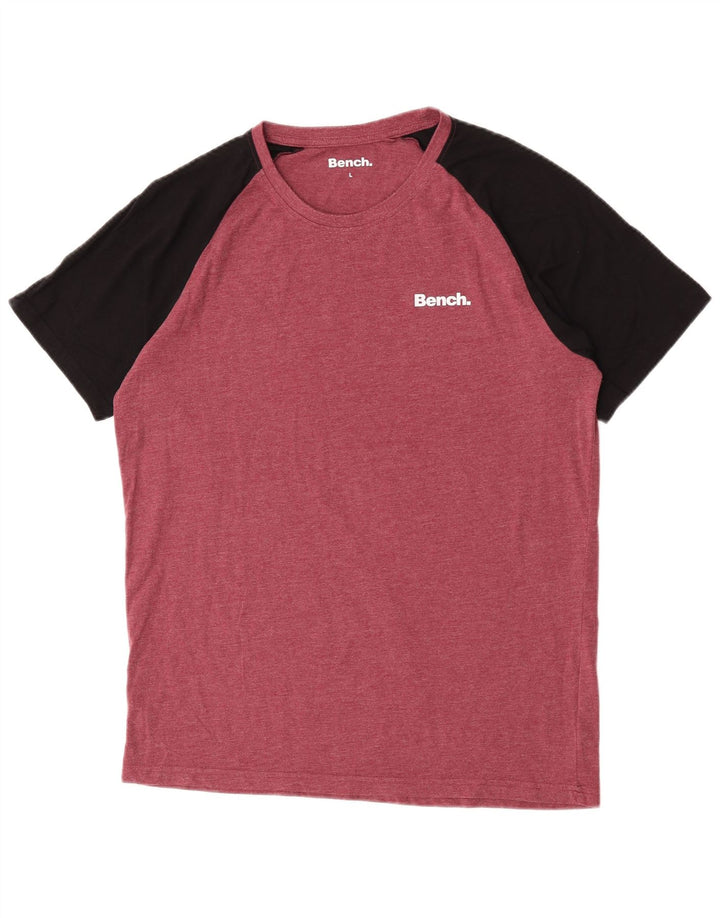 Bench Mens Short Sleeve Regular T-Shirt Top Large Red Colourblock Cotton