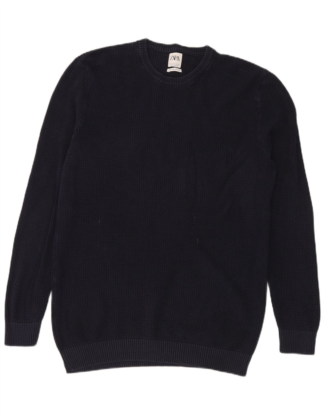 Zara Mens Crew Neck Jumper Sweater Large Navy Blue Cotton
