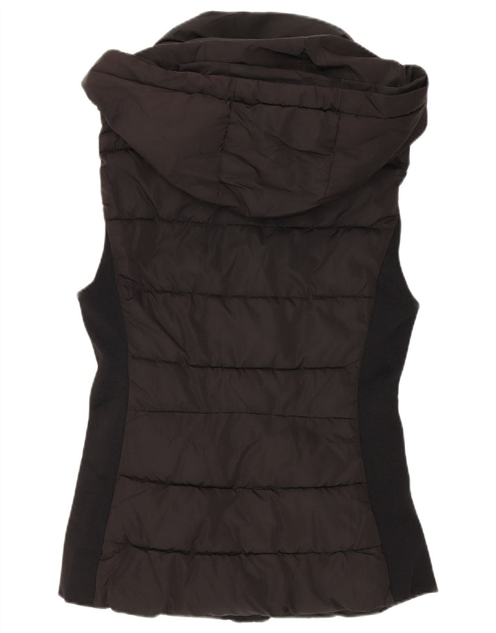 Zara Womens Hooded Padded Gilet UK 10 Small Black Polyester