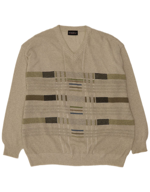 Breidhof Herre V-hals sweater 2XL Grøn Stribet Bomuld