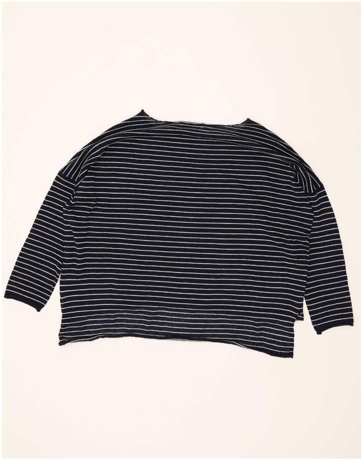 Zara Womens Oversized Top 3/4 Sleeve UK 10 Small Navy Blue Striped