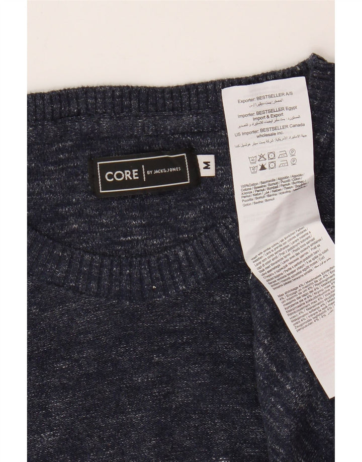 Jack & Jones Mens Crew Neck Jumper Sweater Medium Navy Blue Flecked Cotton