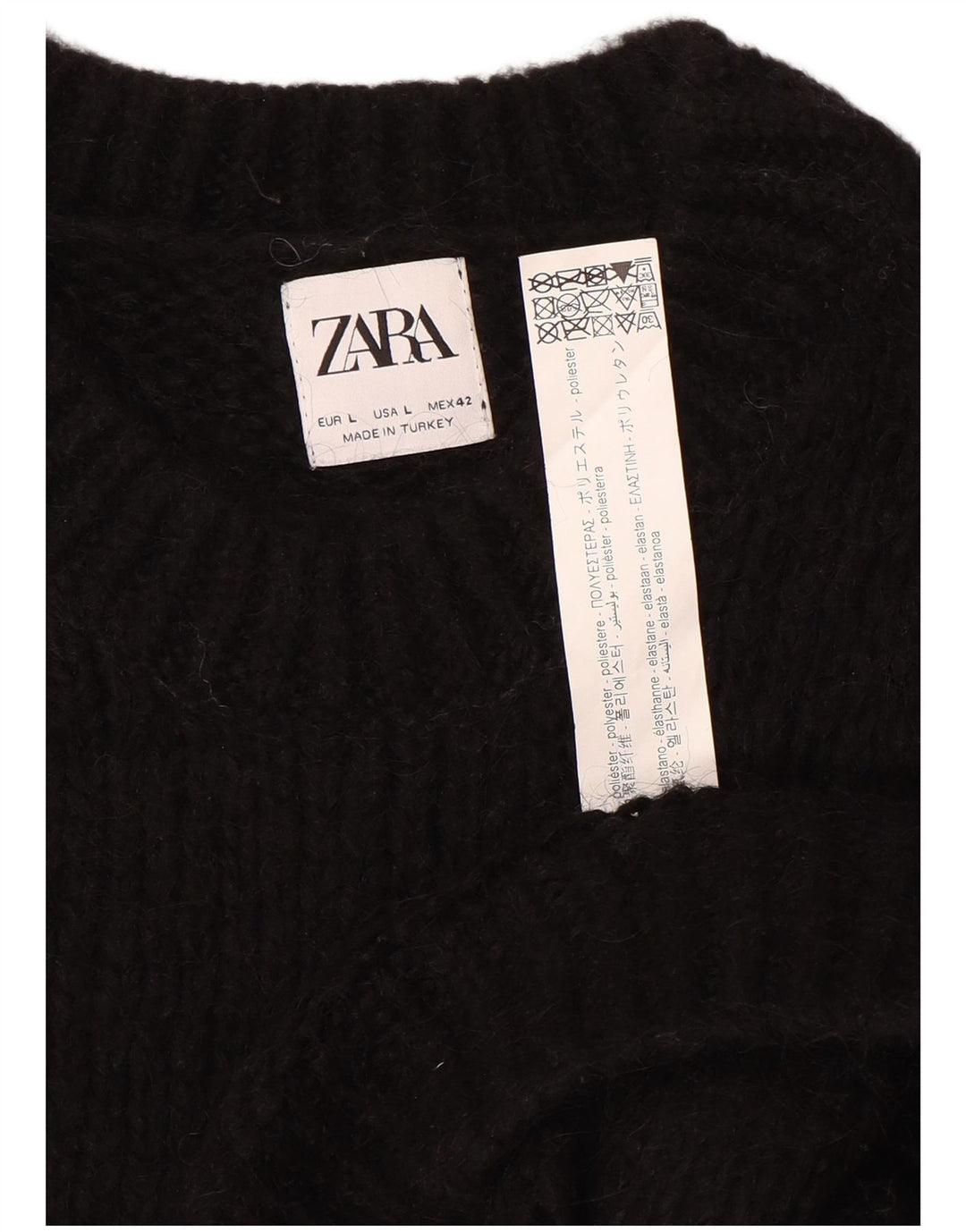 Zara Mens Crew Neck Jumper Sweater Large Black Polyester