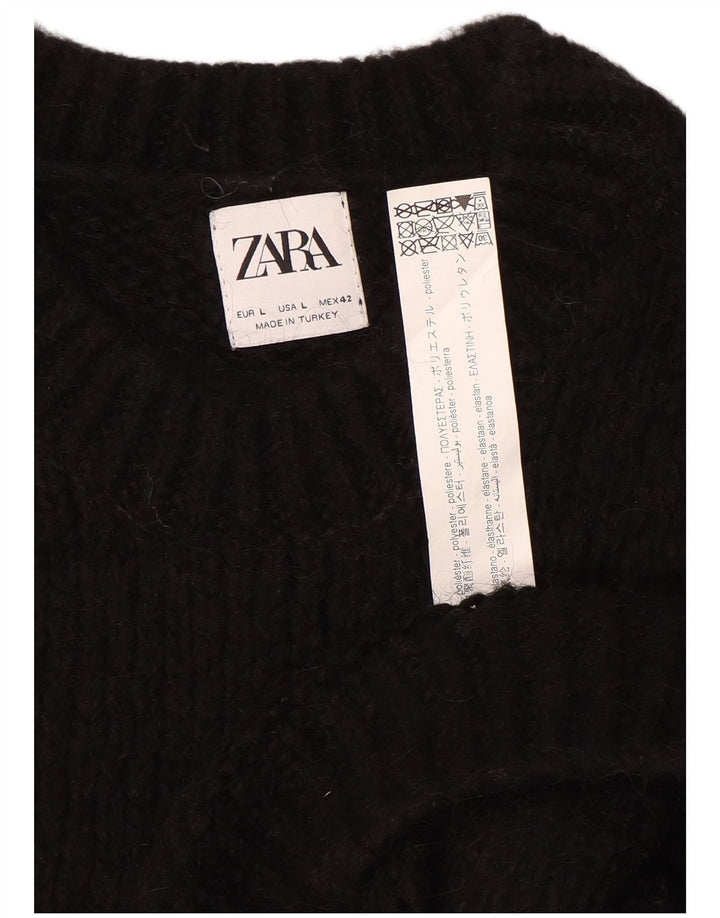 Zara Mens Crew Neck Jumper Sweater Large Black Polyester