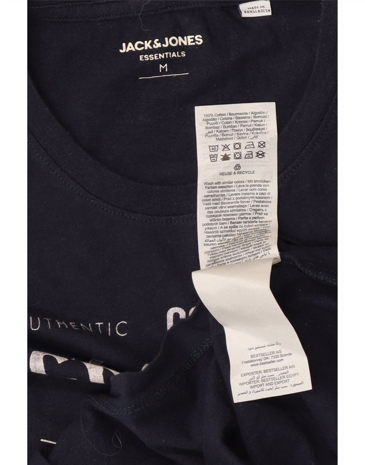 Jack & Jones Mens Graphic T-Shirt Top Medium Navy Blue Cotton
