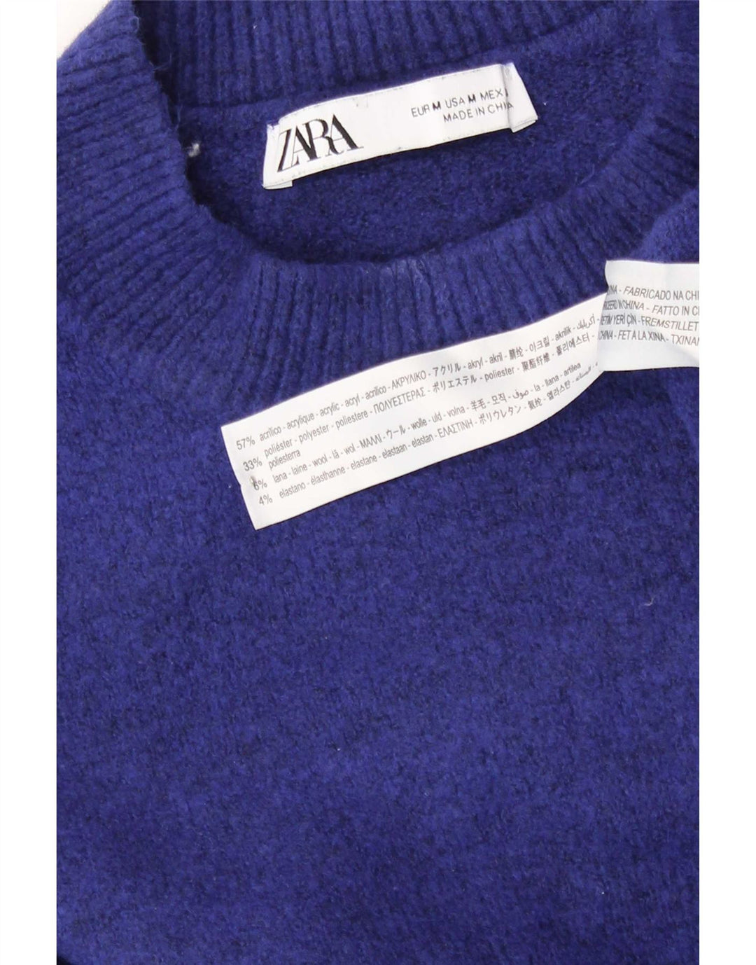 Zara Womens Oversized Crew Neck Jumper Sweater UK 14 Medium Blue Acrylic