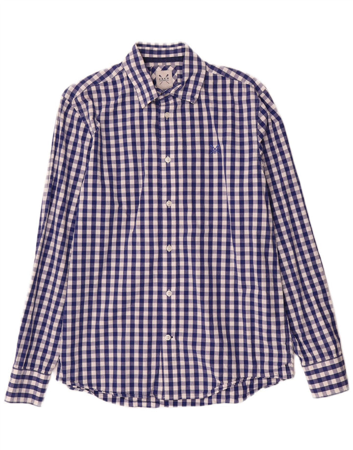 Crew Clothing Мужская рубашка маленького синего цвета в мелкую клетку из хлопка