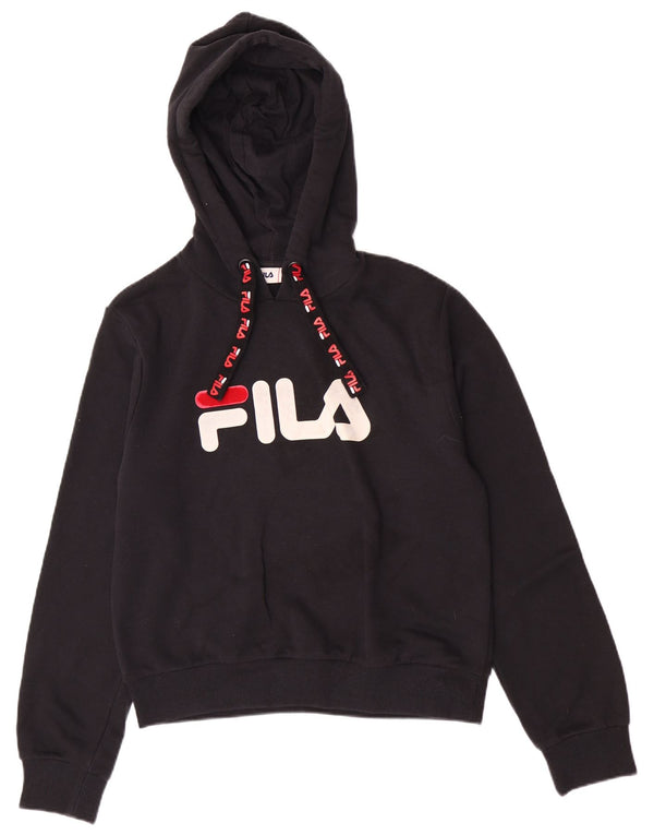 Fila Womens Graphic Regular Fit Hoodie Jumper UK 10 Small Black Bomuld
