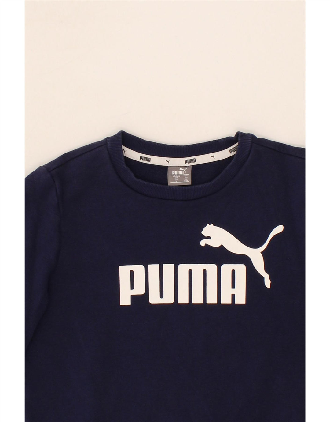 PUMA Boys Graphic Sweatshirt Jumper 7-8 Years Navy Blue Cotton Vintage Puma and Second-Hand Puma from Messina Hembry 
