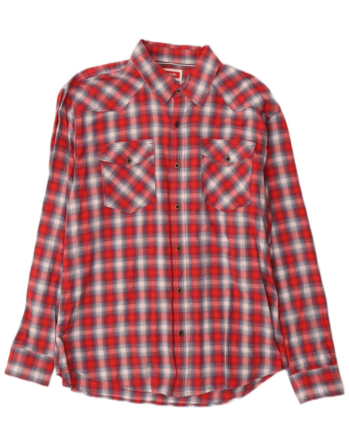 Wrangler Mens Western Flannel Shirt XL Red Check Cotton