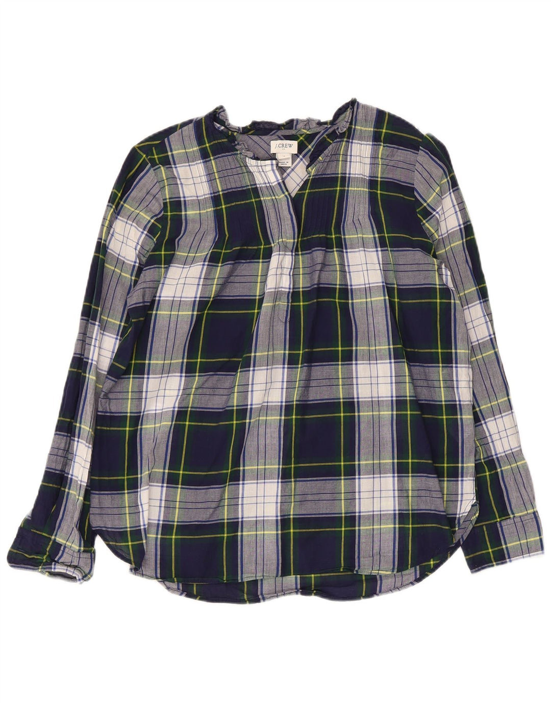 J. CREW Womens Pullover Shirt Blouse US 4 Small Navy Blue Check Cotton