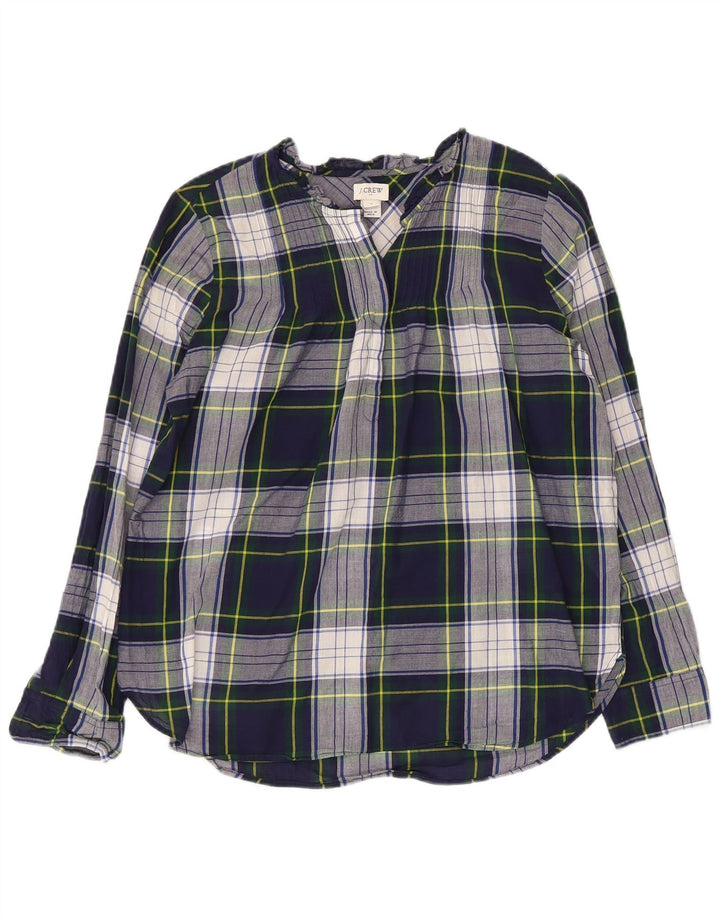 J. CREW Womens Pullover Shirt Blouse US 4 Small Navy Blue Check Cotton