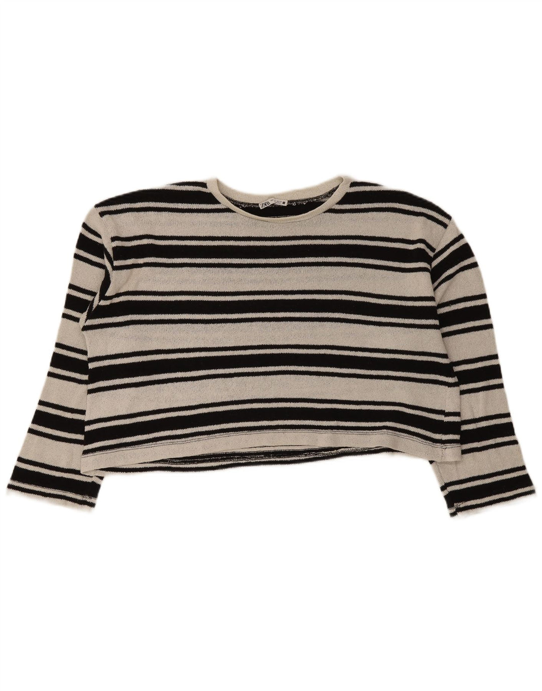 Zara Womens Crop Oversized Top Long Sleeve UK 16 Large Black Striped
