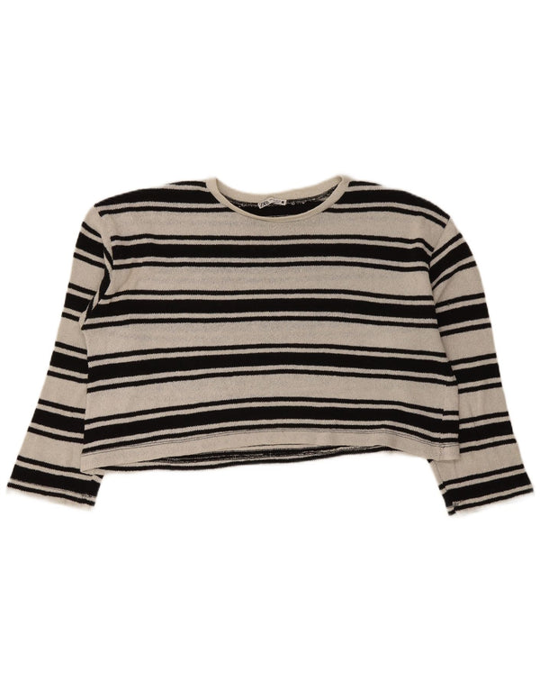 Zara Womens Crop Oversize Top Manches Longues UK 16 Grand Noir Rayé