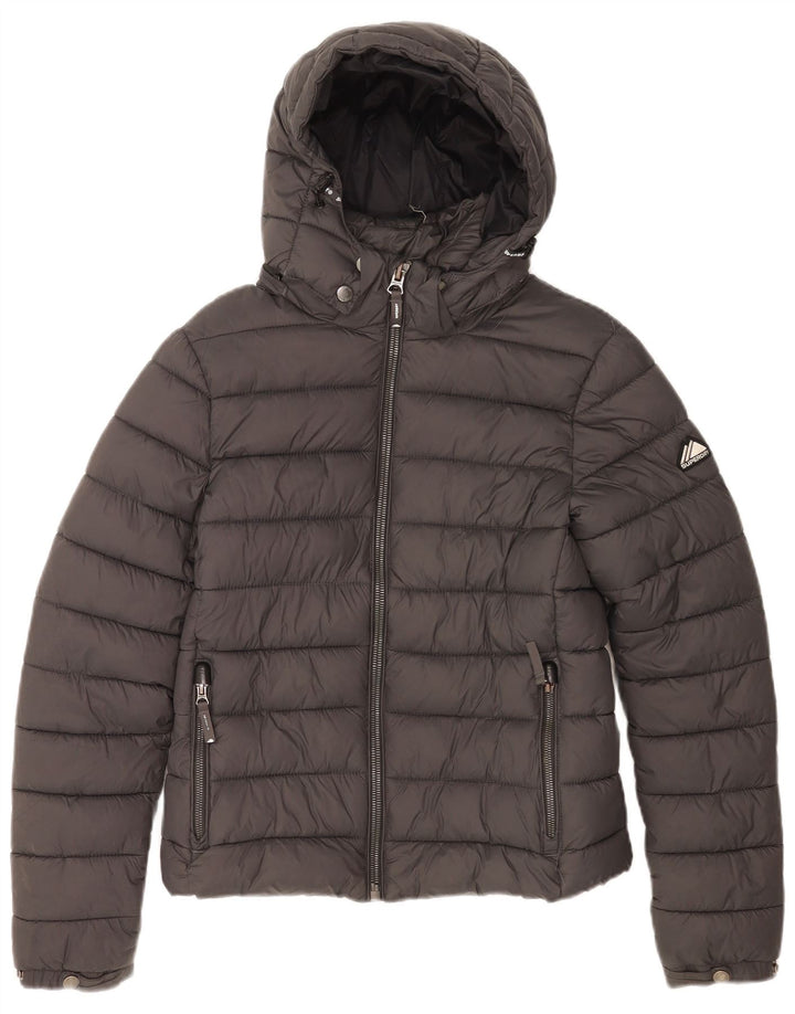 Superdry Womens Hooded Padded Jacket UK 10 Small Grey Nylon