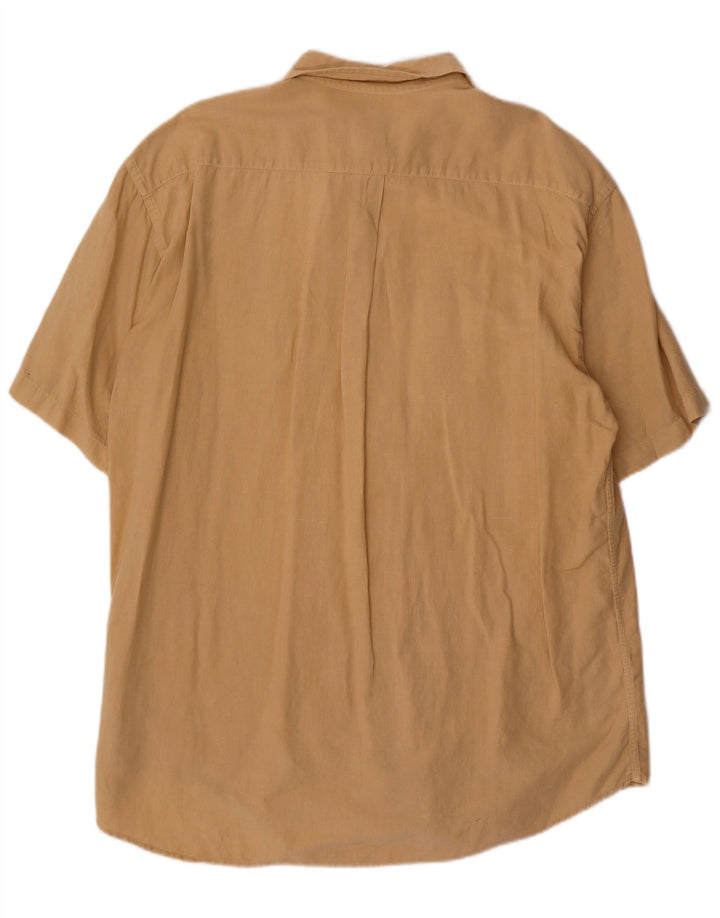 Vintage Mens Short Sleeve Shirt 2XL Beige Linen