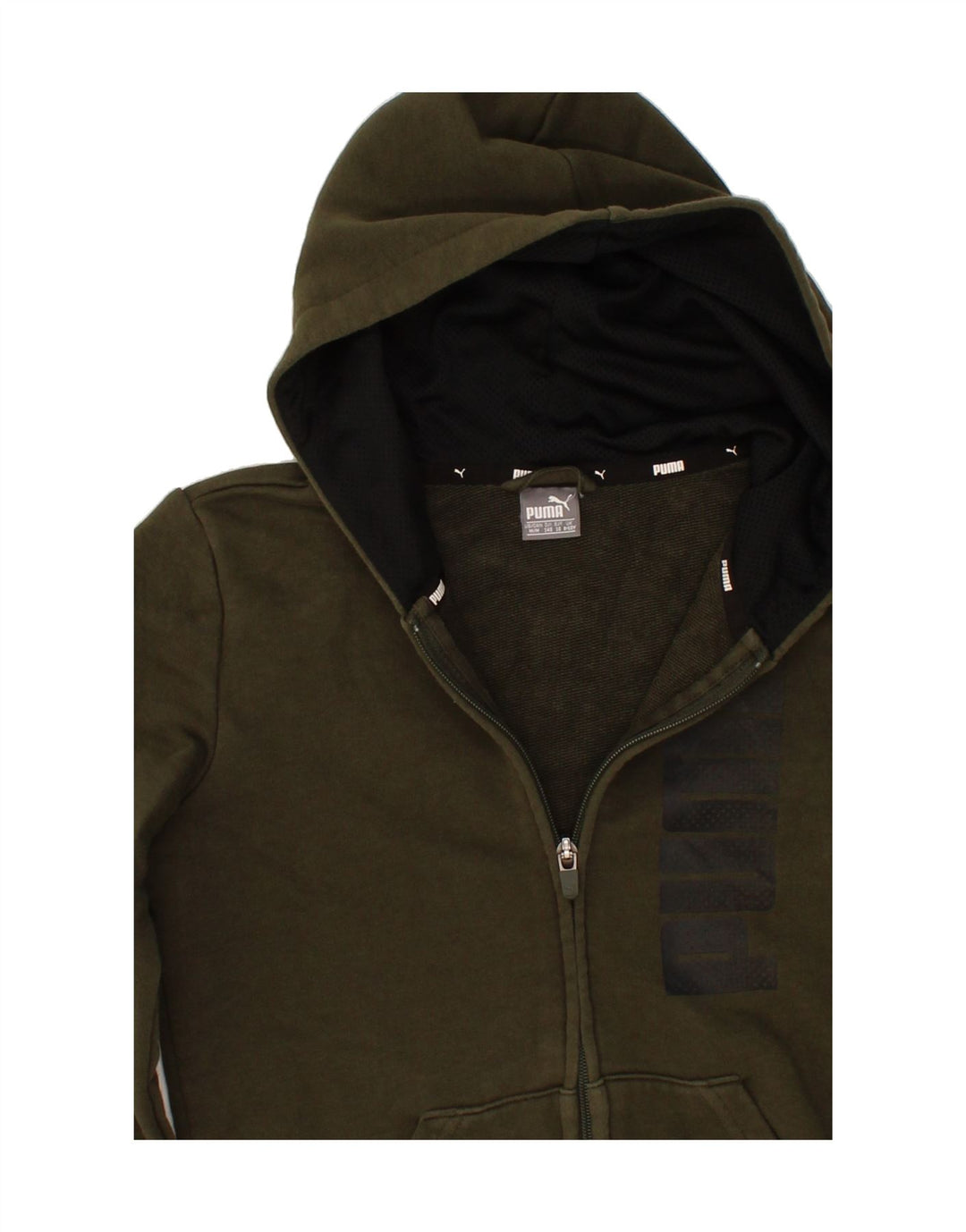 PUMA Boys Graphic Zip Hoodie Sweater 9-10 Years Khaki Cotton Vintage Puma and Second-Hand Puma from Messina Hembry 