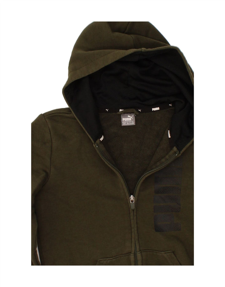 PUMA Boys Graphic Zip Hoodie Sweater 9-10 Years Khaki Cotton Vintage Puma and Second-Hand Puma from Messina Hembry 