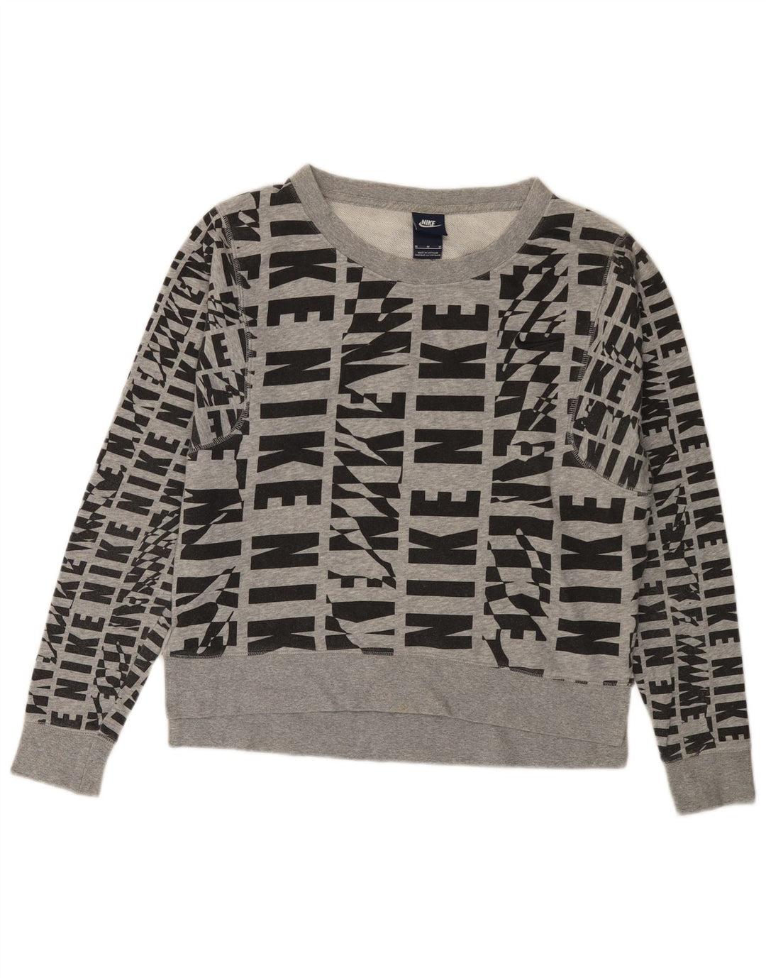 NIKE Womens Graphic Sweatshirt Jumper UK 14 Medium Grey Cotton