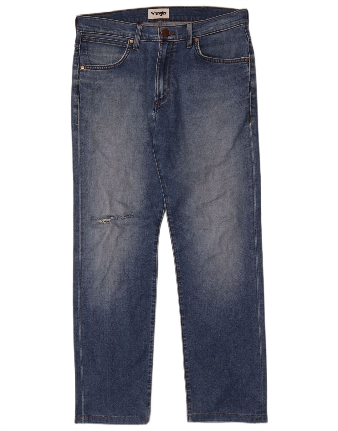 Wrangler Jeans masculinos desgastados retos W32 L30 azul