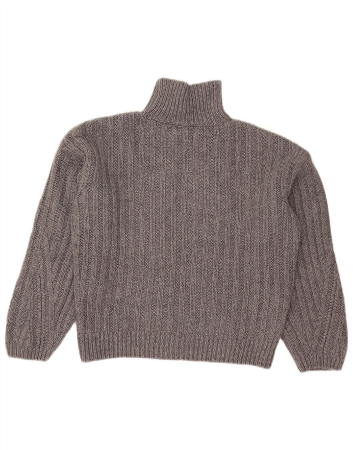 Massimo Dutti Womens Crop Turtle Neck Jumper Sweater UK 10 Small Grey