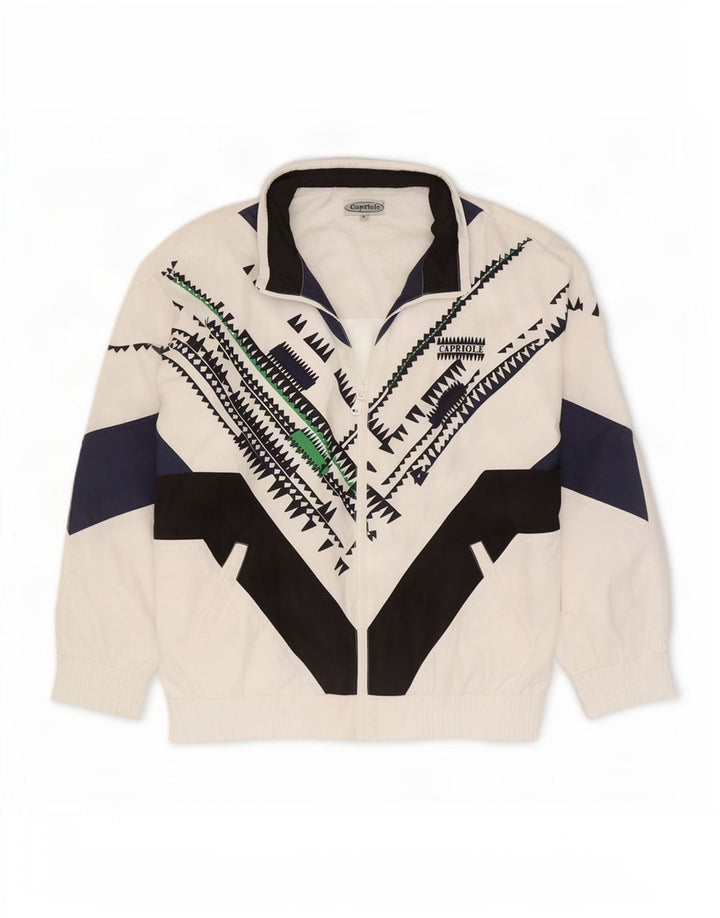 Vintage Mens Tracksuit Top Jacket Large White Geometric