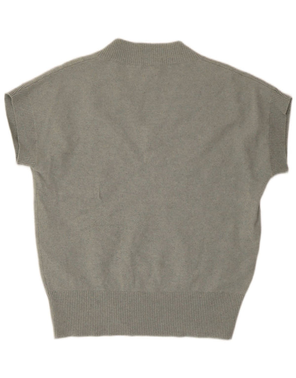 Massimo Dutti Womens Short Sleeve V-Neck Jumper Sweater UK 14 Medium Green