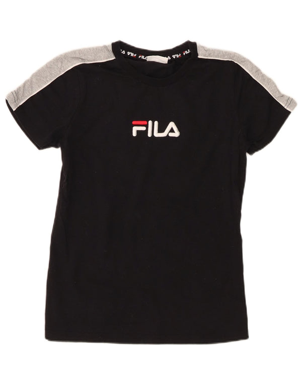 Fila Grafik-T-Shirt für Damen, UK 10, Größe S, Schwarz, Colourblock-Baumwolle