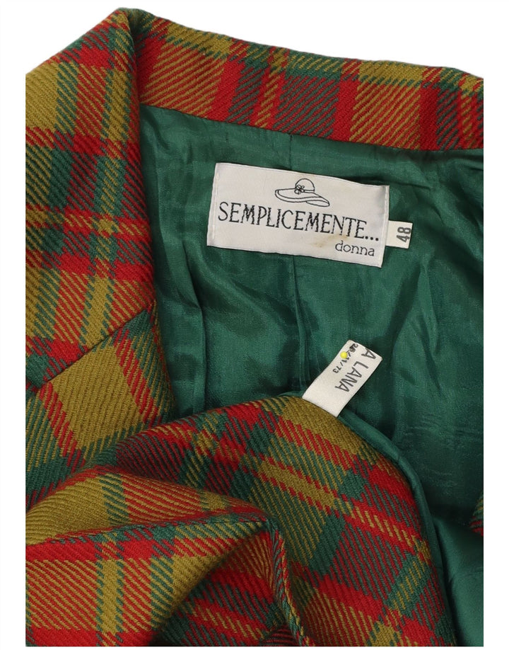 vintage Femme 2 Bouton Blazer Veste IT 48 XL Vert Check Wool