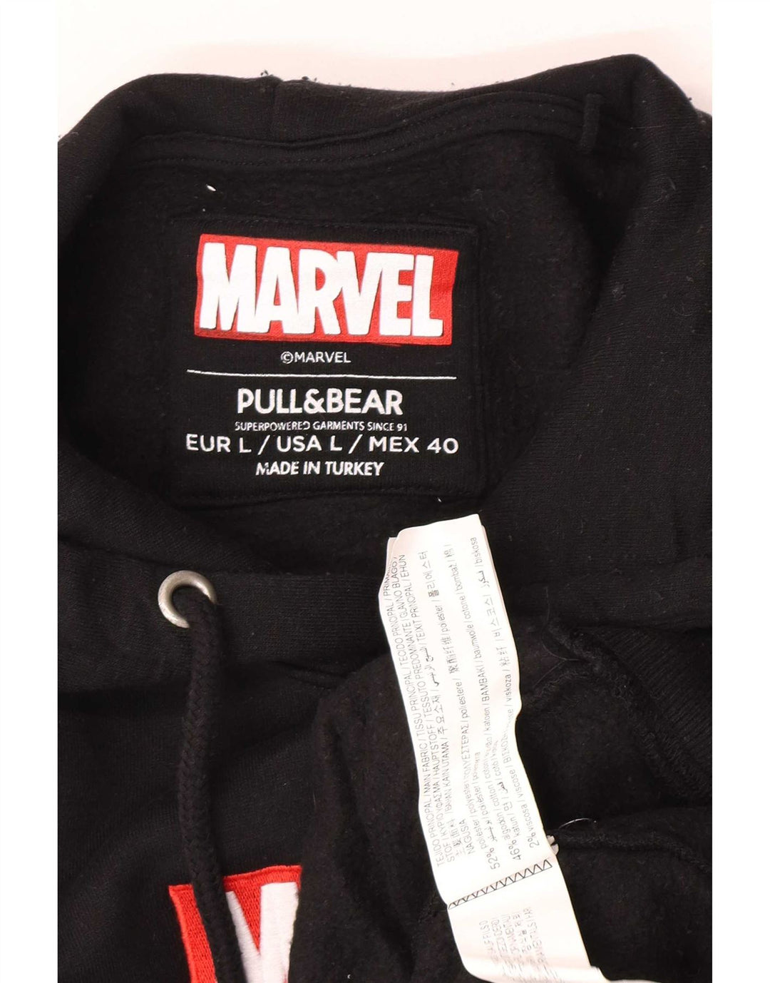 Pull & Bear Herre Marvel Graphic Hoodie Jumper Large Sort Polyester