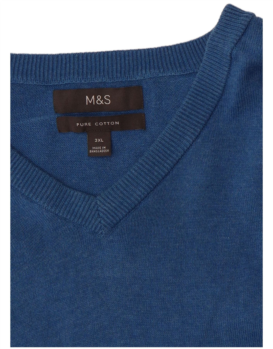 Marks & Spencer Mens V-Neck Jumper Sweater 3XL Blue Cotton