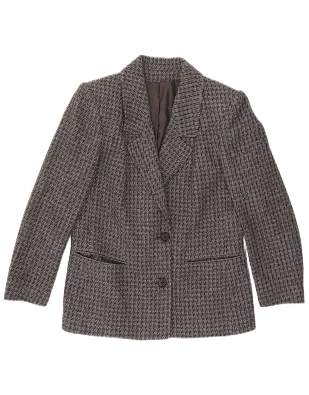 Vintage mujer 2 botones chaqueta blazer IT 43 pata de gallo gris medio