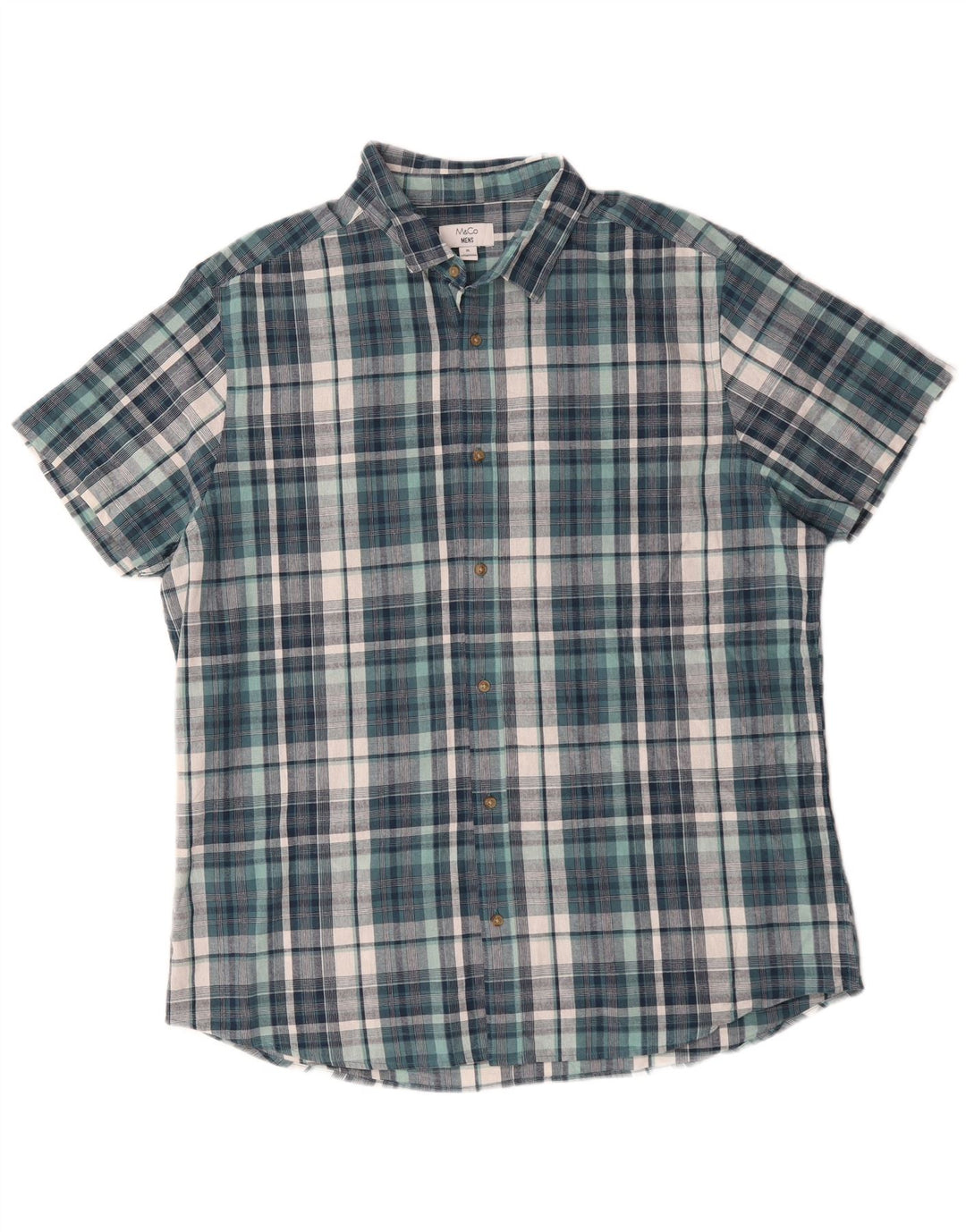 M&CO Mens Short Sleeve Shirt XL Blue Check Cotton