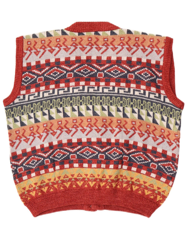 vintage Mens Cardigan sans manches Pull XL Multicolore Géométrique