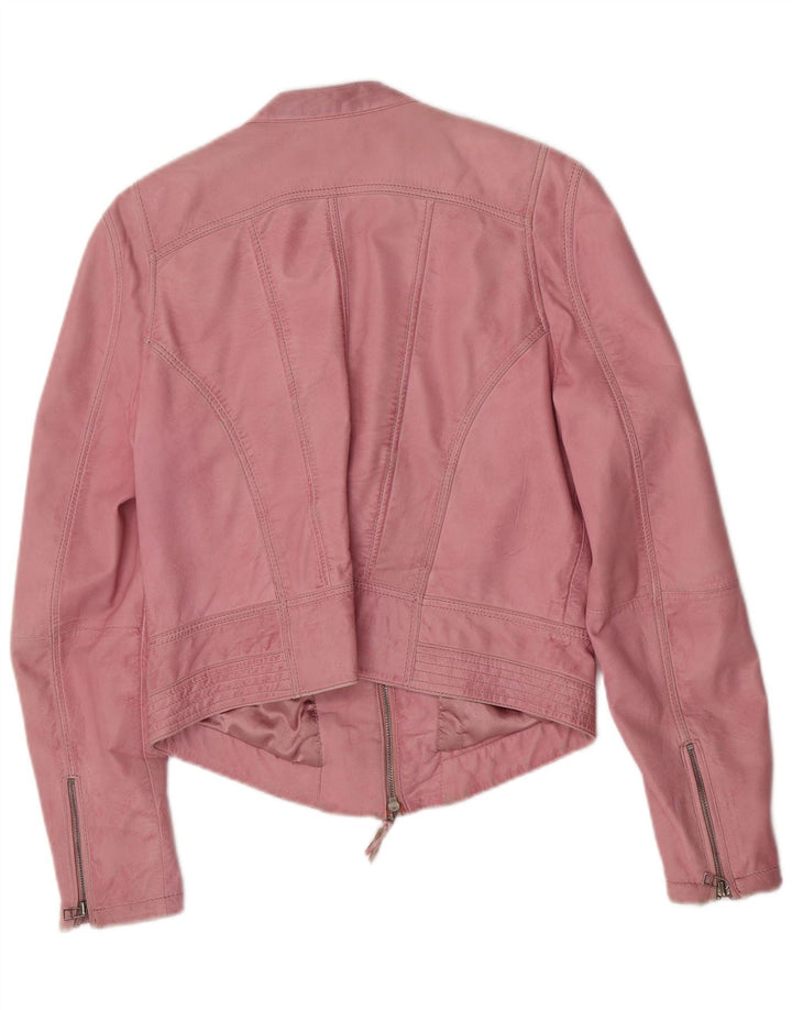 Zucchero Womens Biker Læderjakke UK 16 Large Pink Læder