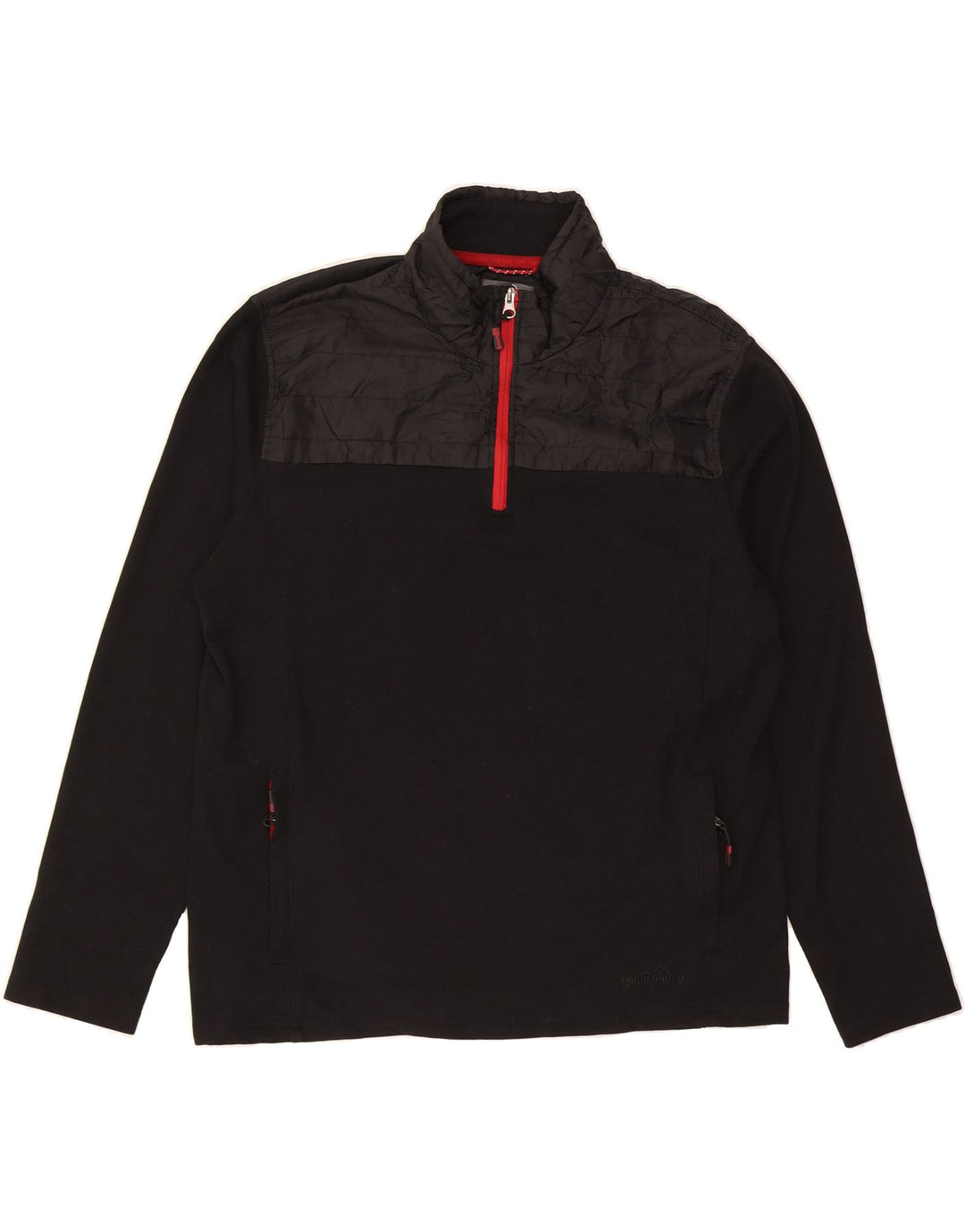EDDIE BAUER Mens Zip Neck Sweatshirt Jumper XL Black Colourblock Polyester Vintage Eddie Bauer and Second-Hand Eddie Bauer from Messina Hembry 