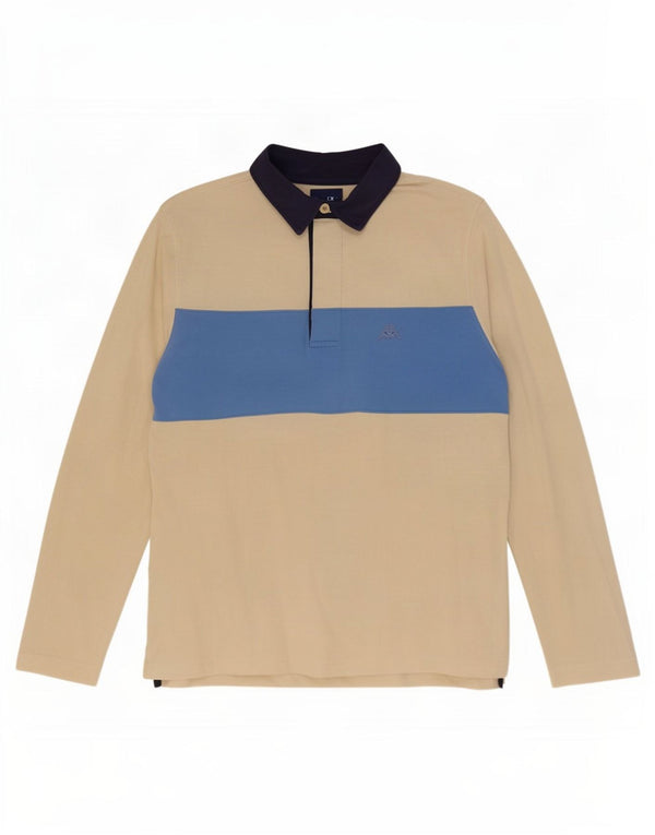 Polo da rugby da uomo a maniche lunghe Kappa Small in cotone color block beige