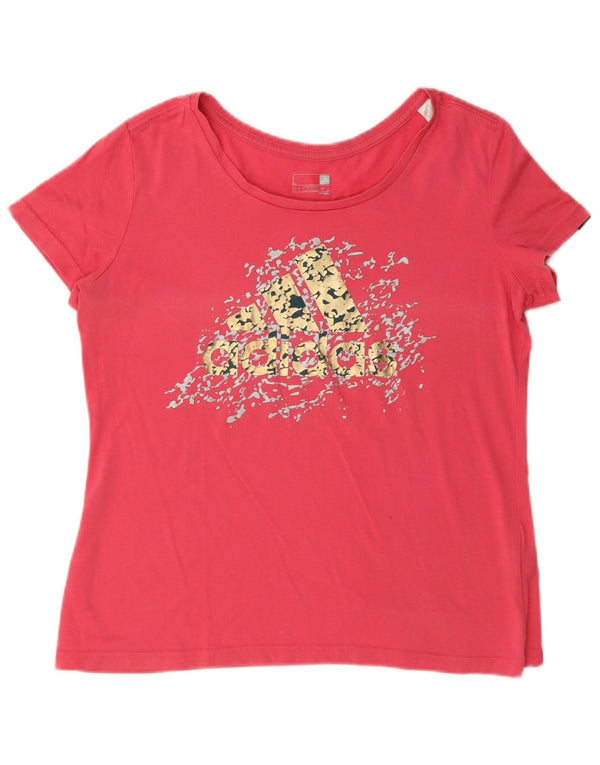 Adidas Damen Grafik T-Shirt Top UK 16/18 Large Rosa Baumwolle