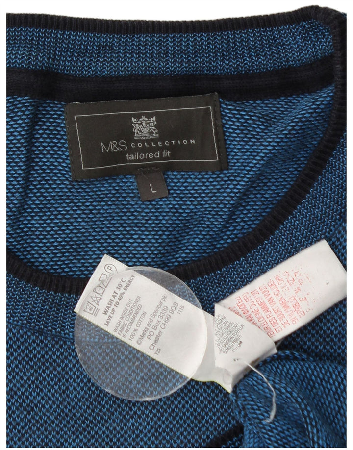 Marks & Spencer Mens Tailored Fit Crew Neck Jumper Sweater Large Blue