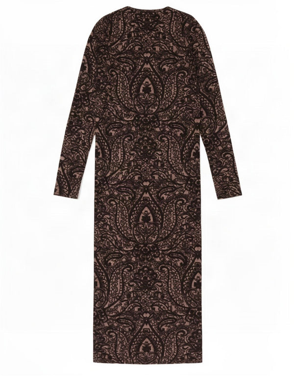 Topshop Dame Langærmet Bodycon Kjole UK 10 Small Brown Paisley