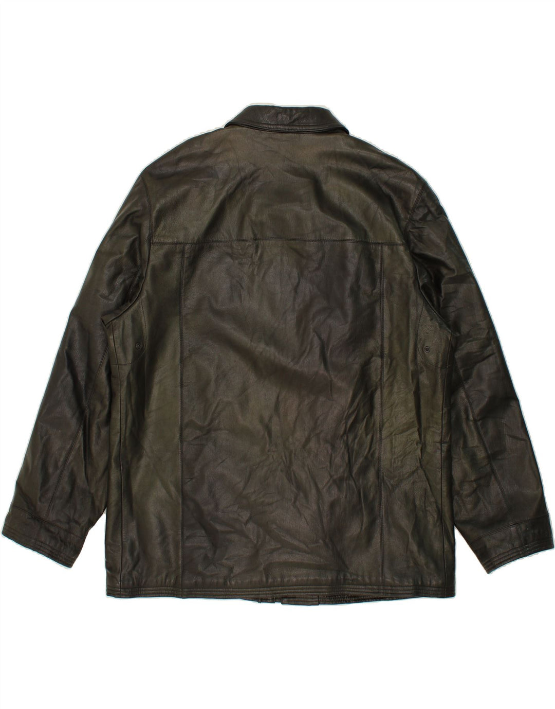 GREEN LEAVES Mens Leather Jacket UK 44 2XL Green Leather